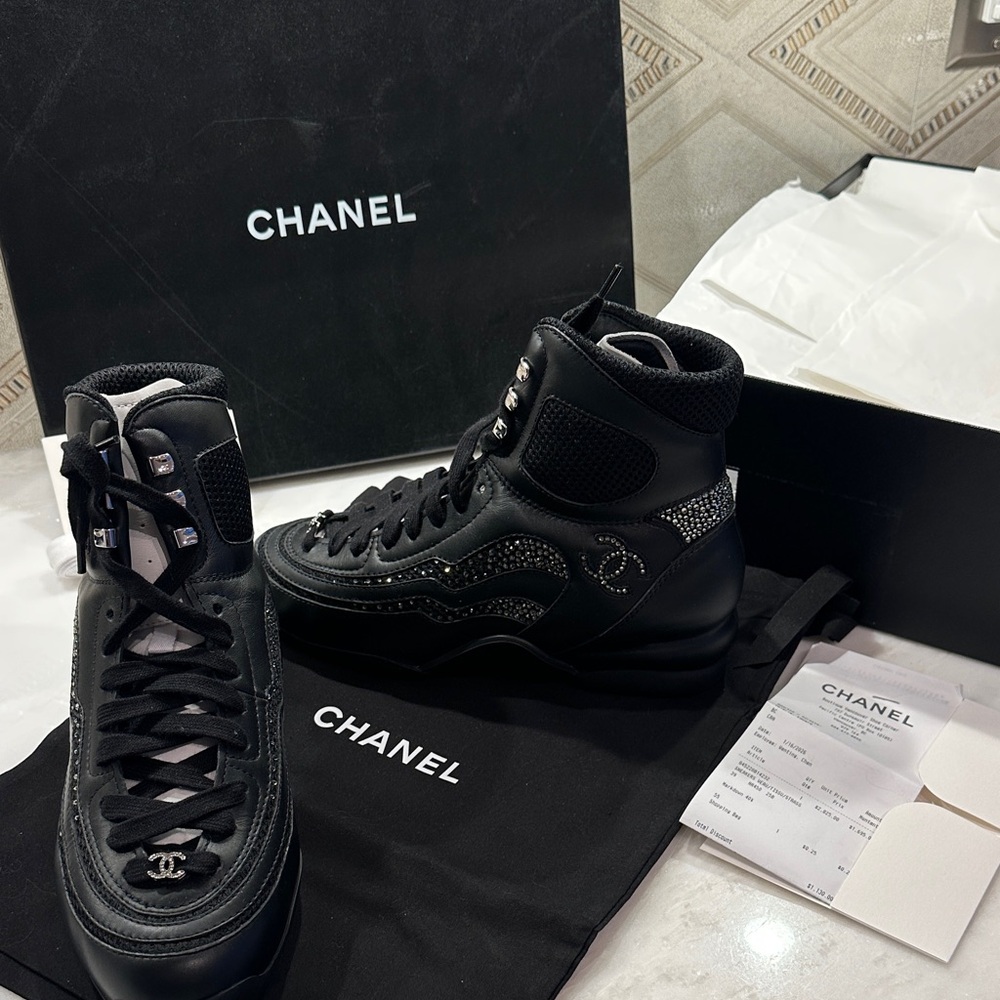 CHANEL Black High-Top Sneakers with Logo Accents
